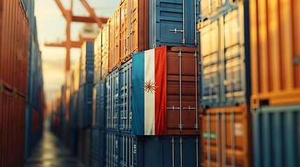 Chilean Flag Container Port Sunrise