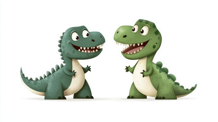 Fototapeta premium Cute cartoon dinosaurs smiling and interacting with each other