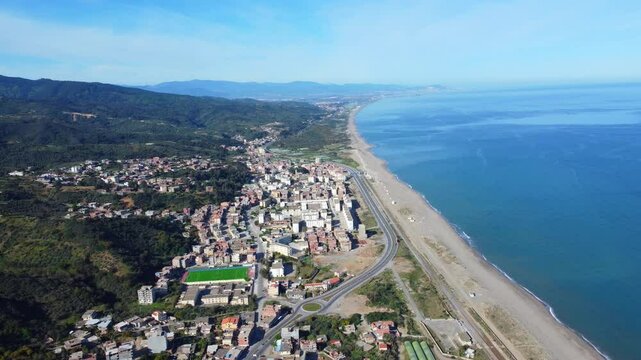Aerial view video from drone of a small village with morning in state of Jijel, Algeria, rural village, A beautiful Mediterranean village in North Africa, Algeria from above, Mediterranean sea. Photog