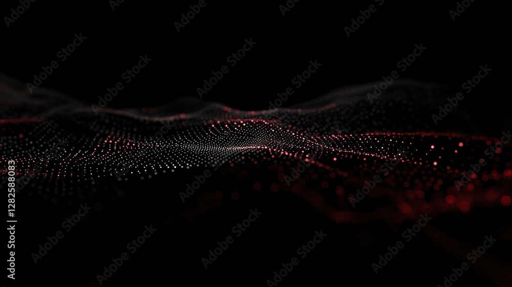 Poster abstract red and black particle wave background.