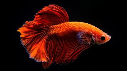 Obraz premium Stunning Orange Betta Fish Halfmoon Tail Aquarium Macro