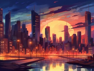 Vibrant Sunset Over Modern Cityscape