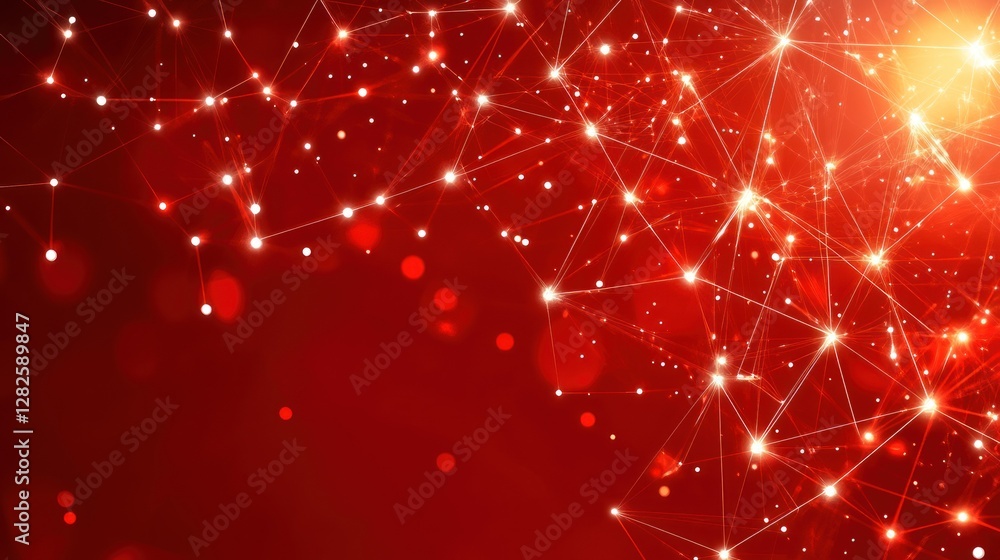 Poster abstract red network connection background with glowing nodes and lines.