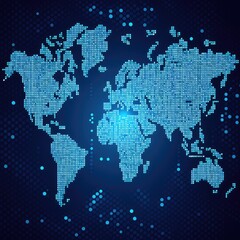 Digital World Map on Dark Background
