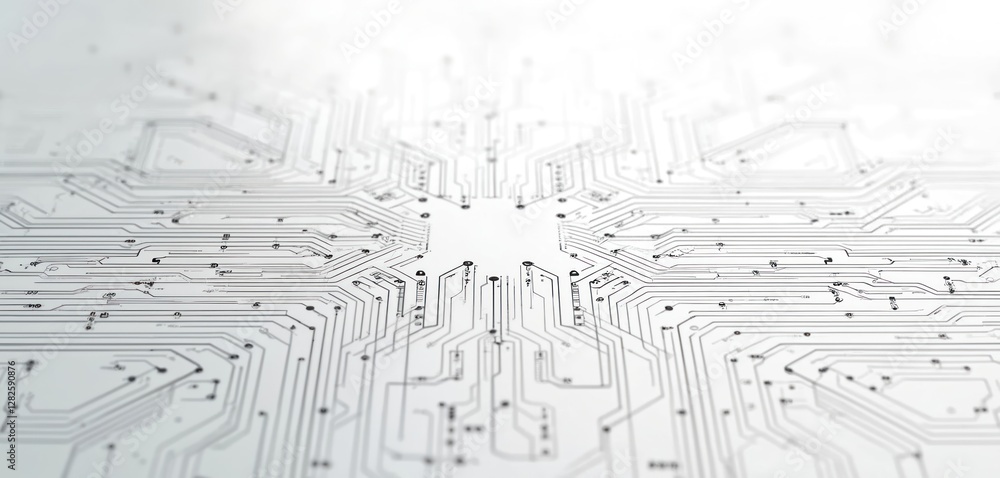 Fototapete White background shows futuristic lines, dots pattern. Digital tech concept art of abstract network. Modern design, science wallpaper, computer graphic element. High innovation illustration of