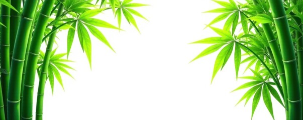 Lush green bamboo and palm trees against a bright white background , nature, pattern, organic