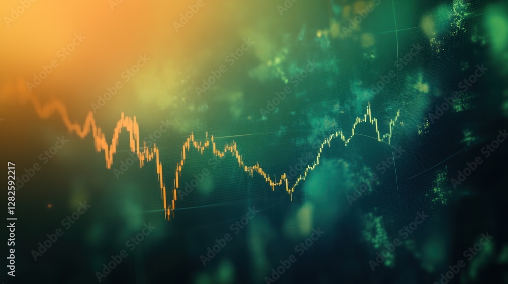 Poster abstract stock market graph with fluctuating lines and bokeh effect, depicting financial trends and 