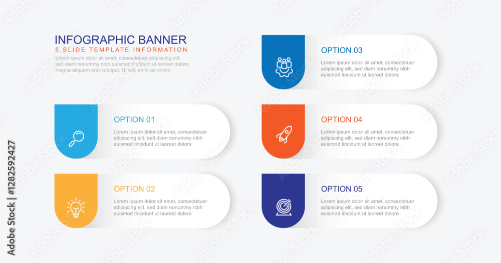 Poster 5 step process infographic template can be used for workflow, business presentation and web graphic design 