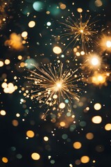 Obraz premium Sparkling fireworks display at night, celebratory bokeh background, ideal for holiday greeting cards