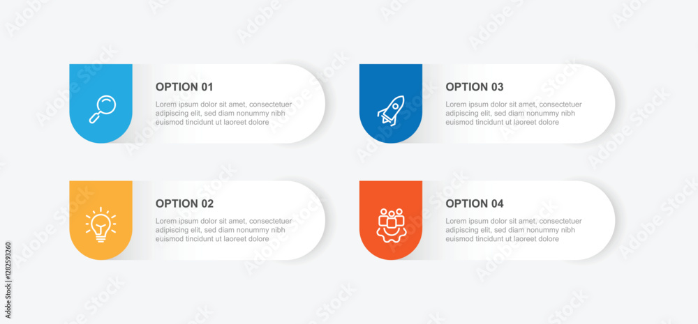 Aufkleber Design banner infographic template. 4 step layout with icons. Vector timeline can be used for workflow, business presentation and web graphic design 