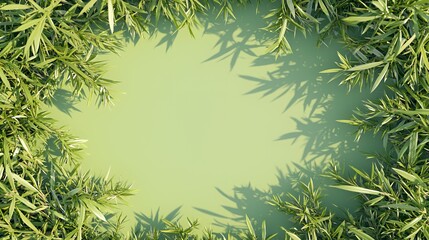 Fototapeta premium Green Leaves Frame on Light Green Background