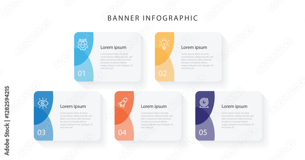 Aufkleber Infographic template vector element. 5 step process information graphic with table and icons.