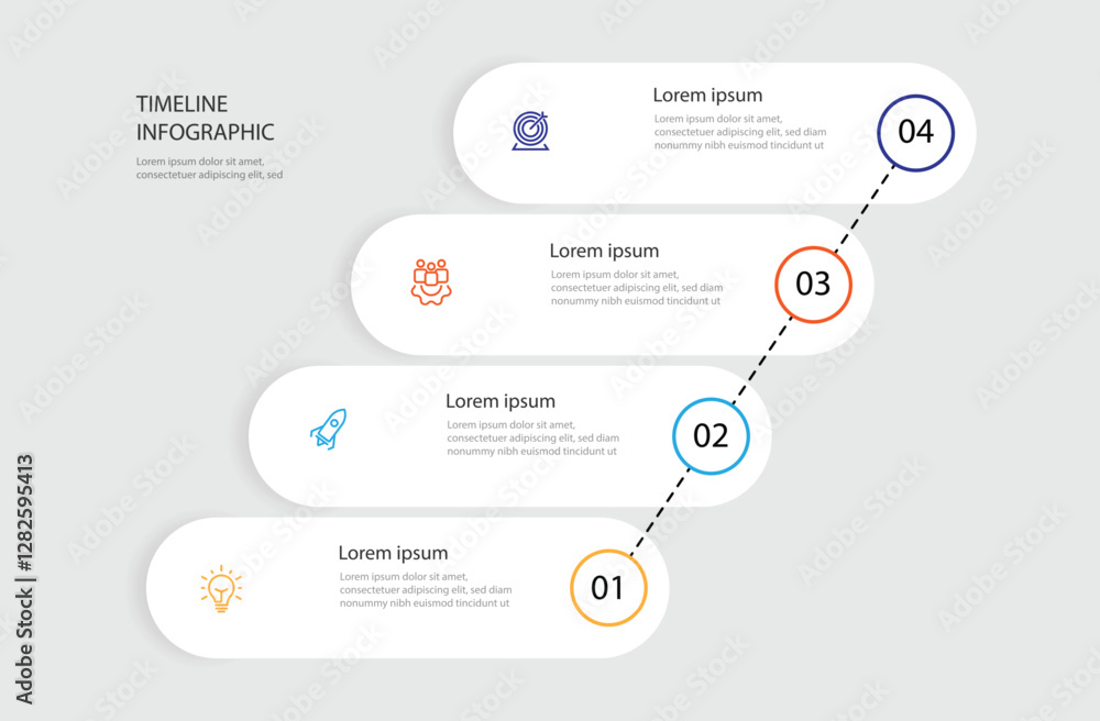 Aufkleber Design template infographic vector. 4 step timeline with icons. Vector layout for workflow, business presentation and web graphic design 