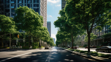 Naklejka premium Tranquil Tree-Lined City Street