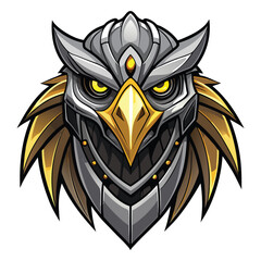 Design a futuristic eagle head, sleek robotic metal, sharp details, intense gaze, cybernetic enhancements, powerful presence.