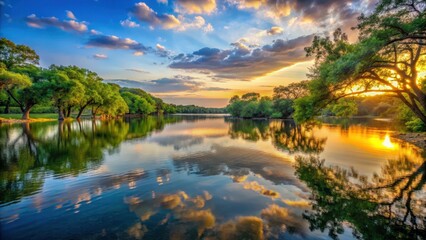 Obraz premium Serene Lake Austin with Trees and Sunset