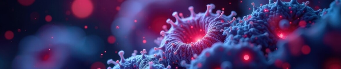 Obraz premium Microscope view of cells, complex data displayed on screen, biology, discovery, technology