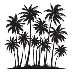 Palm trees swaying Silhouette Vector Illustration, Solid White Background.