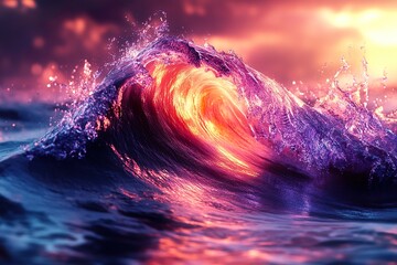 Fototapeta premium Wave crests as sun shines through in violet hues