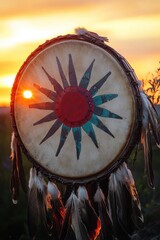 Fototapeta premium Sunset Ritual Drum Plains Native American Ceremony