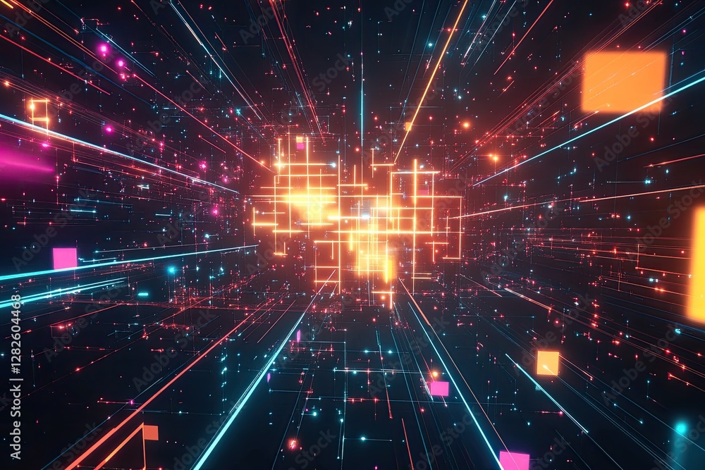 Poster heart-shaped digital data stream through cyberspace