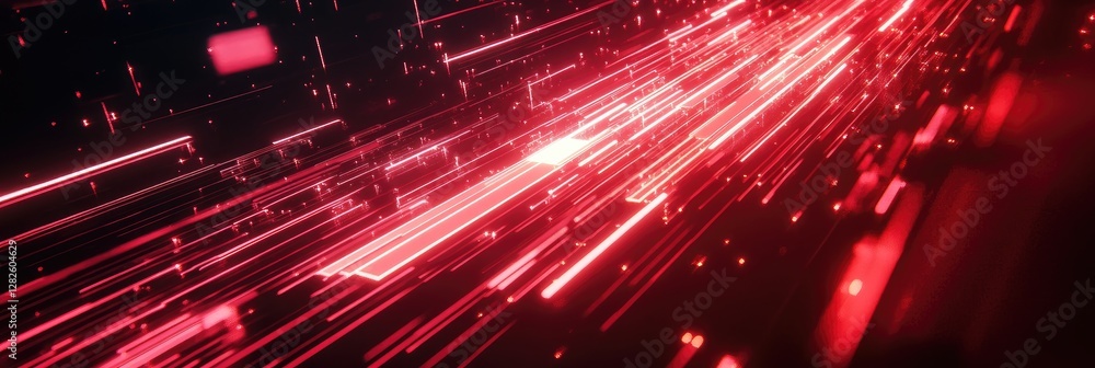 Poster red digital data stream; abstract background; futuristic network visualization