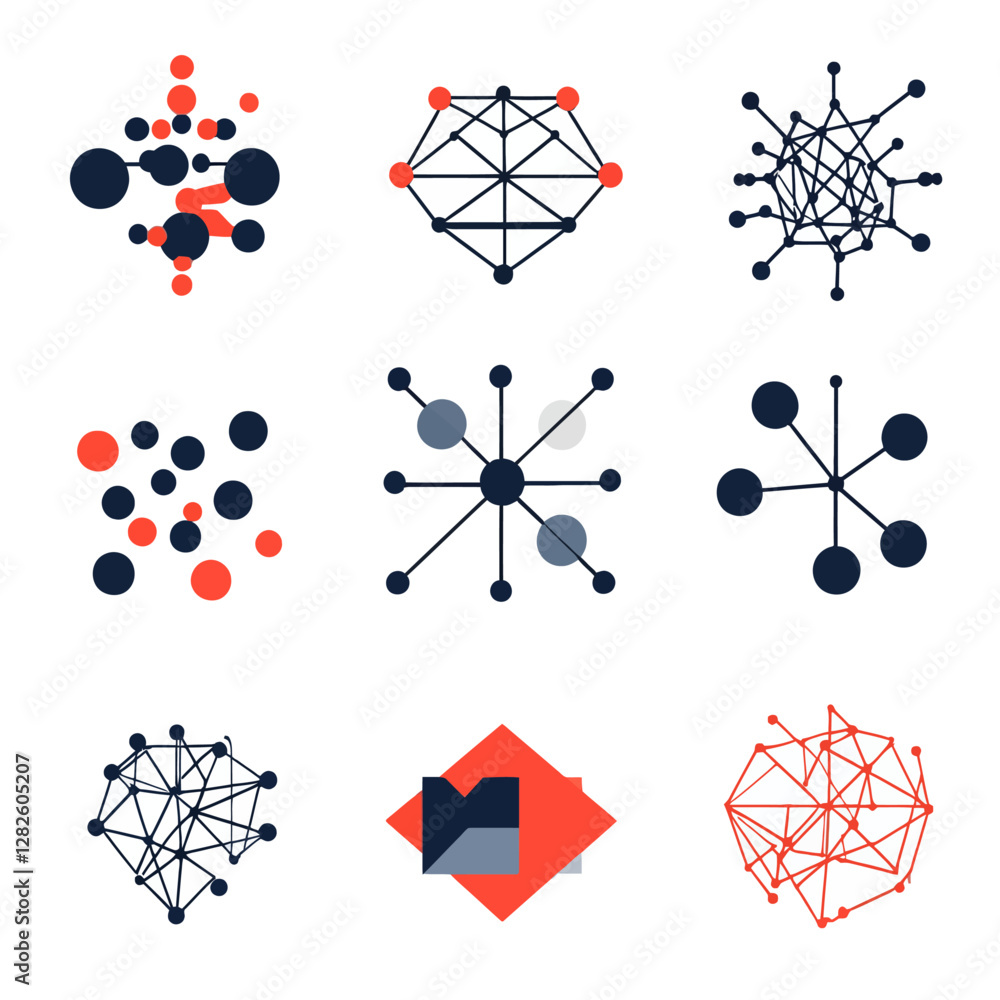 Poster abstract network connections showcasing data connectivity in blue and red