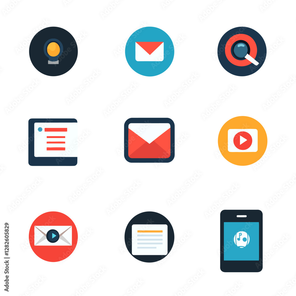 Poster email communication and technology icon set for web and mobile design