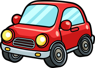 Fototapeta premium Cartoon cute compact red car graphic icon illustration