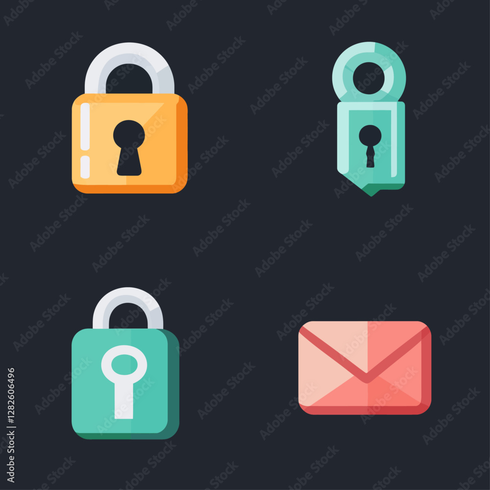 Poster graphic set of locks and an envelope representing security and privacy