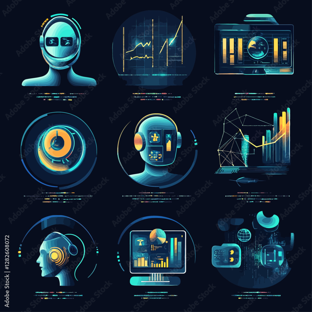 Poster artificial intelligence analytics with technology and data visualization