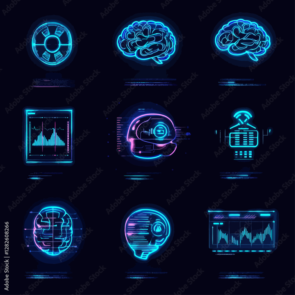 Poster futuristic brain scan technology with ai interface and data analysis