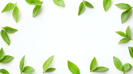 Green Leaves Frame on White Background