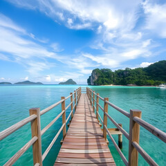 Obraz premium Wooden bridge at Koh Nangana island in Surat Thani Thailand