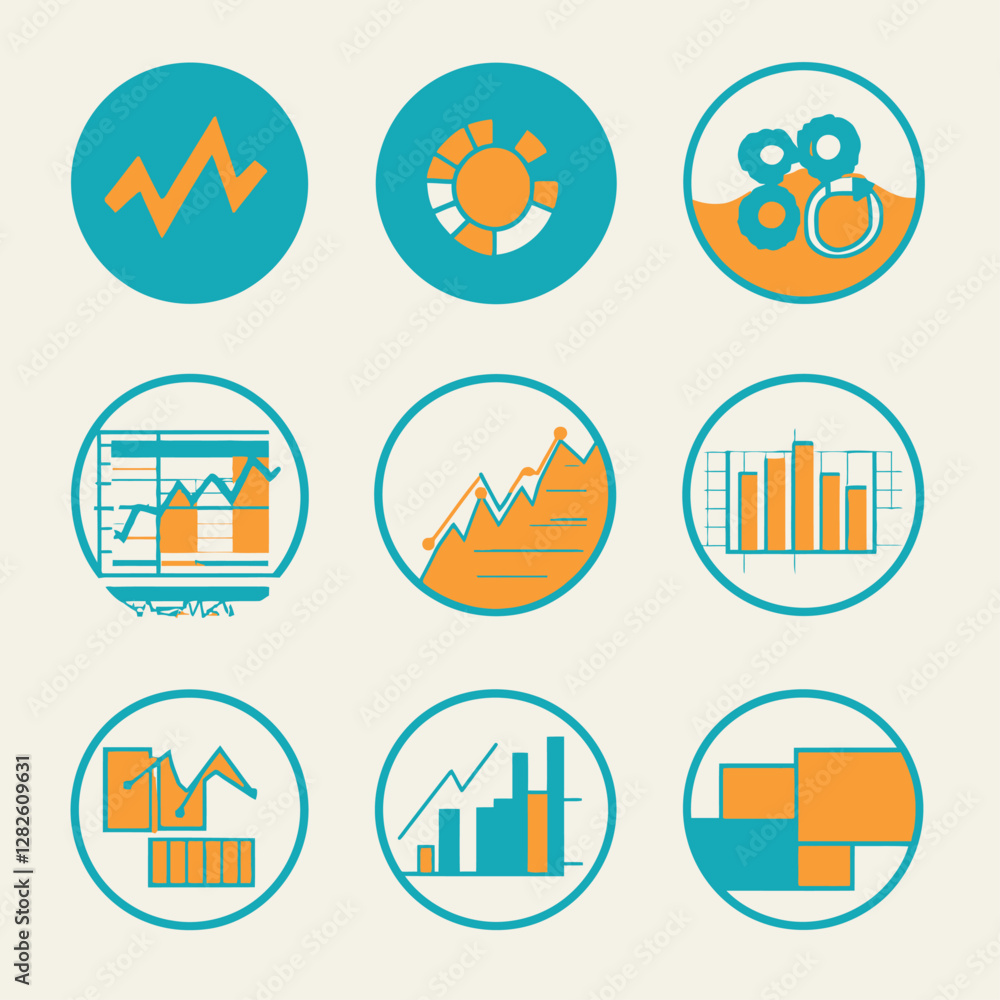 Aufkleber business data charts and graphs set for analytics and financial reporting