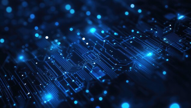 Blue Circuit Board Glowing, Technology Background