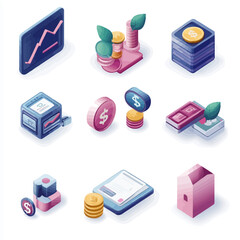Isometric Illustrations of Financial Growth, Investment and Business Data