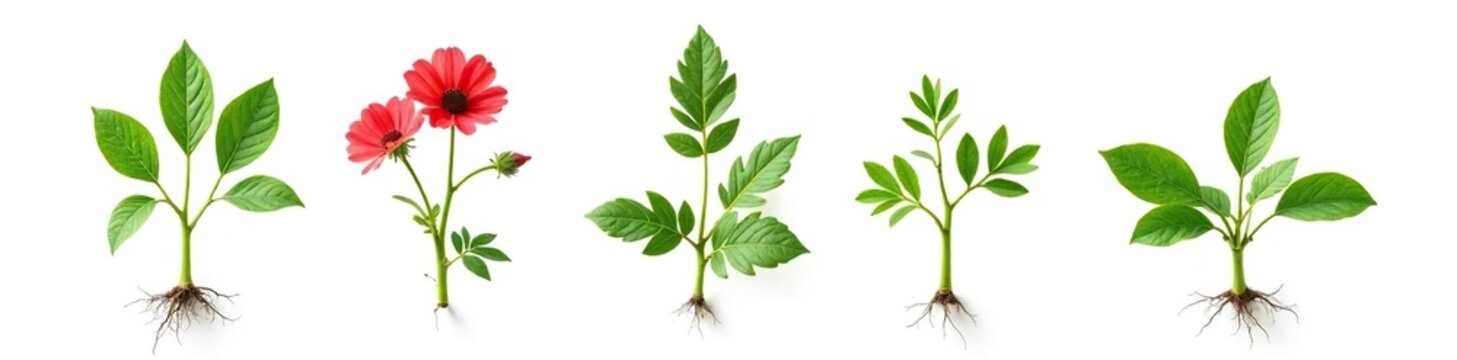 Isolated Abrus precatorius plant on white background with roots, abrus precatorius, leaves