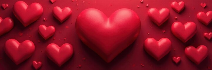 Irregular heart motif; deep crimson & rose hues, offset arrangement, Valentine's backdrop,  contrast,  crimson