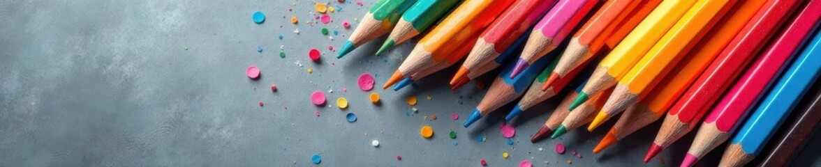 Intricate array of twisted colored pencils on grey, vibrant, creative, crayons
