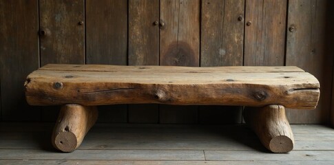 Rustic log bench, weathered wood, natural texture, handmade, wooden