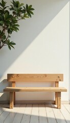 Simple wooden bench, clean lines, light color, furniture design, object, white background