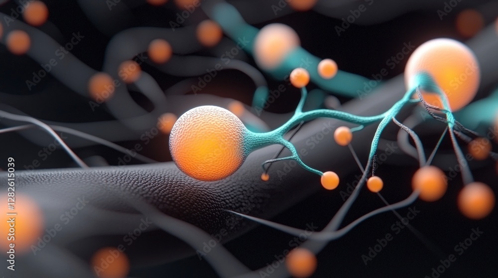 Poster abstract neural network glowing spheres connecting branches digital art science back