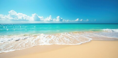 Sun-kissed sand meets gentle turquoise waves, pristine beach , soft, coast
