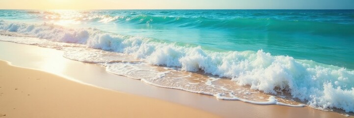 Sun-kissed sand meets turquoise waves, gentle surf , blue, vacation, amazing