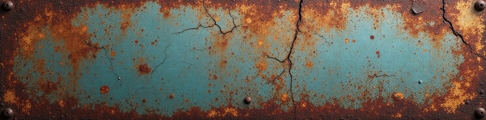 Weathered metal surface, deep scratches, rusted cracks, cracked metal, chipped
