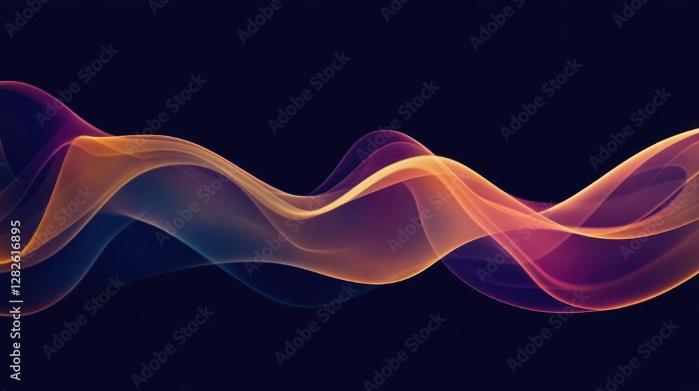 Poster abstract colorful smoke waves floating on a dark background, seamless looping 4k video animation bac