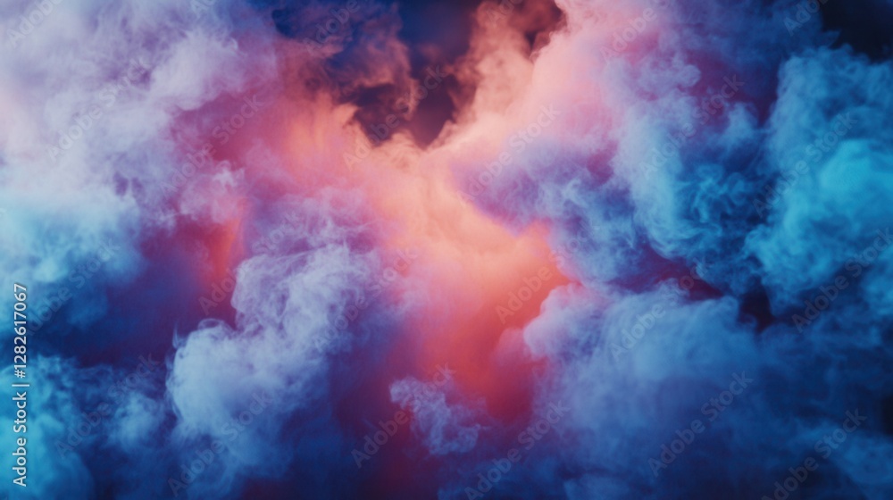 Poster abstract colorful smoke waves floating on a dark background, seamless looping 4k video animation bac