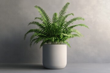 Fototapeta premium A 3D-rendered fern plant in a stylish, matte-finish cylindrical planter, perfect for modern interior design.