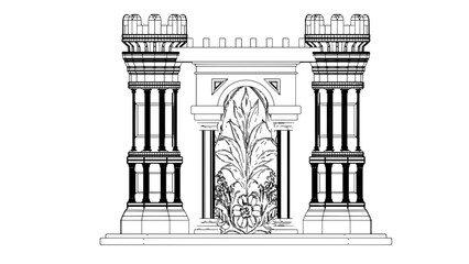 Obraz premium Medieval 2D Gatehouse Vector Illustration